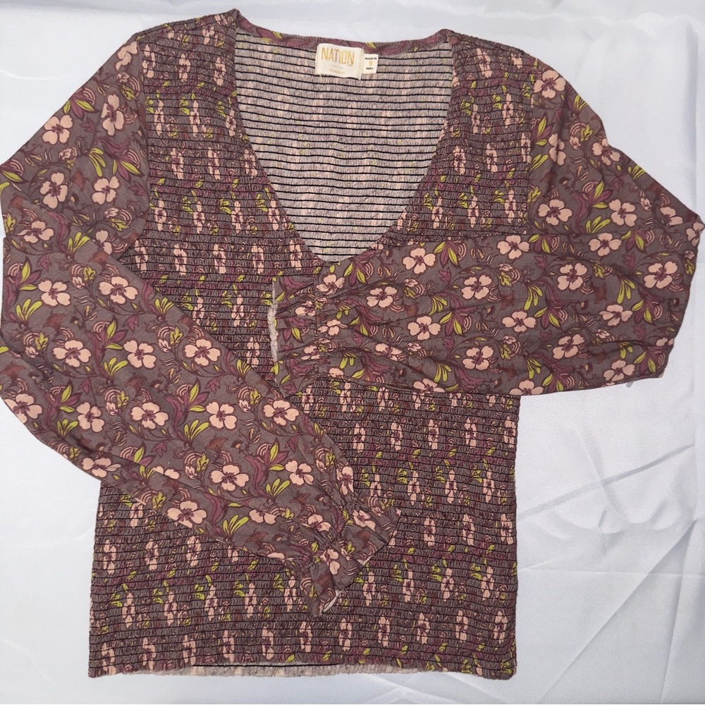 Floral V-Neck Long Sleeve Top #178 - Picture 3 of 4
